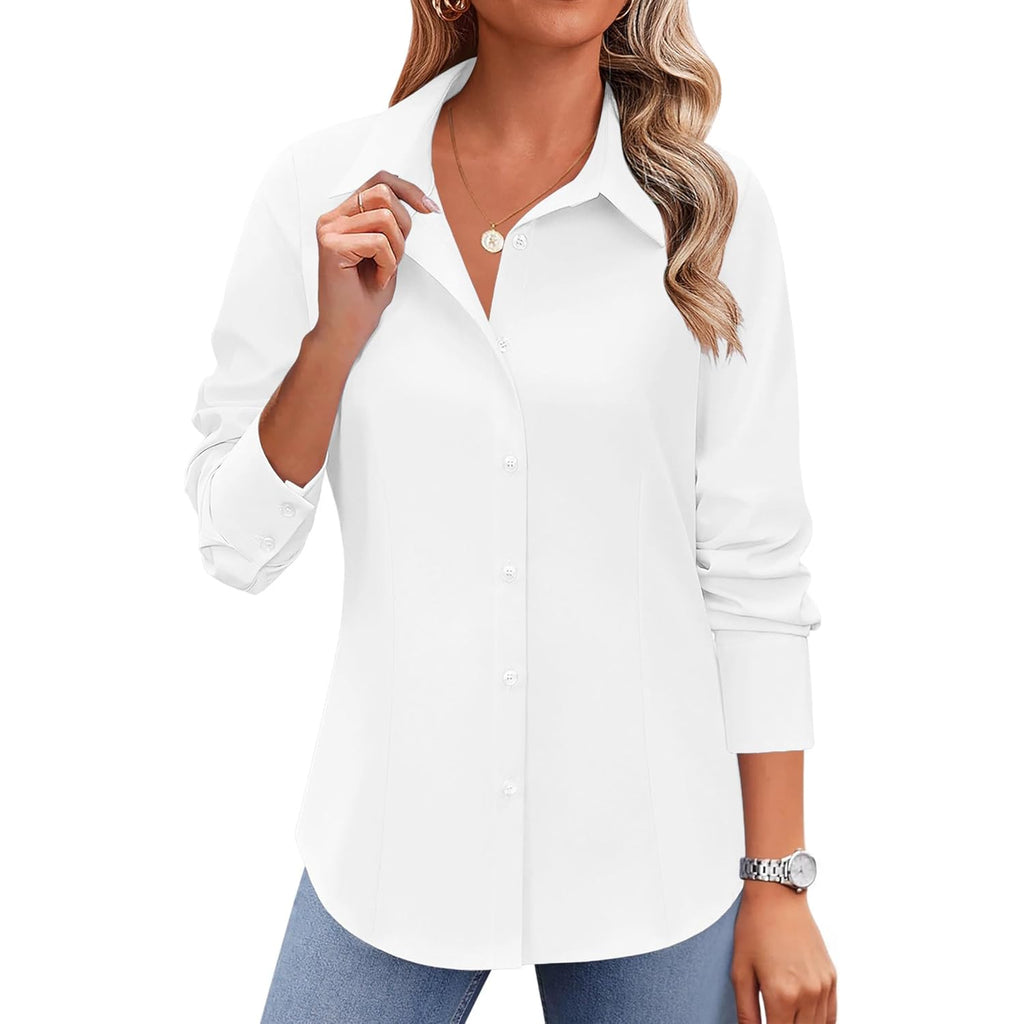 Button Down Shirts for Women Wrinkle Free Long Sleeve Collared Dress Blouses Casual Work Office Tunics Tops