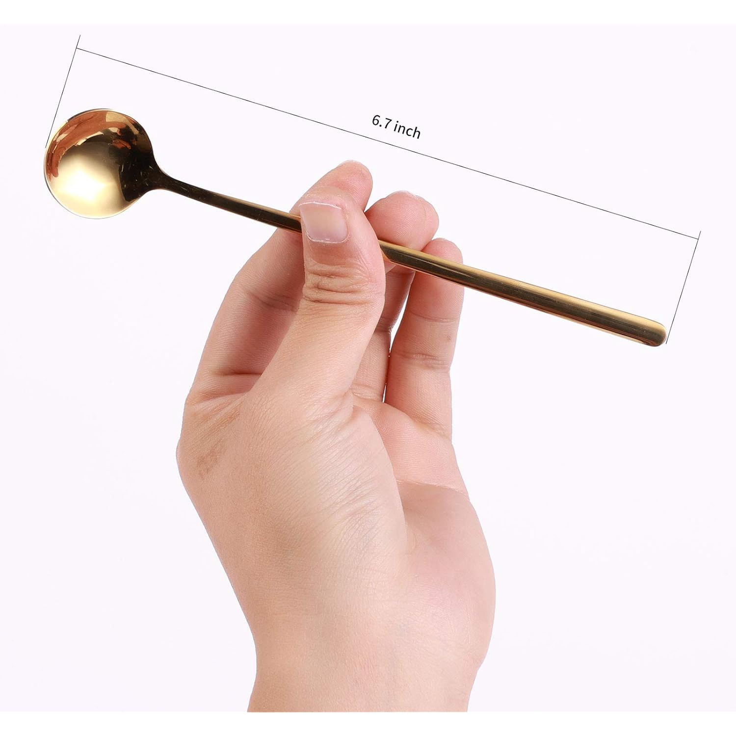 4 PCS 6.7 Inches Coffee/ Tea Spoons Long Handle, Gold, Ice Tea, Espresso Stainless Steel Long Spoons for Stirring