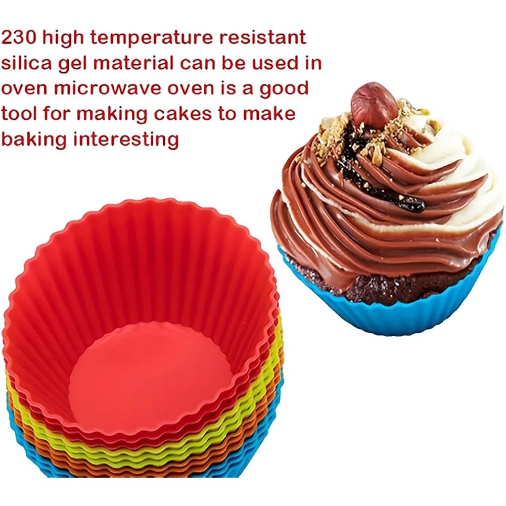 12Pcs Silicone Baking Cup,Non-Stick Cupcake Liners,Reusable Cupcake Molds | Round Cupcake Molds Reusable,Family Pack,High-Temperature Resistant Non-Stick Colorful Baking Cup,Easy To Clean