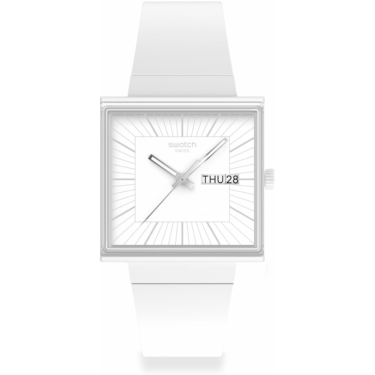 Swatch Square Bioceramic Unisex Watch Casual Bioceramic White Quartz Waterproof What If…Allwhite?