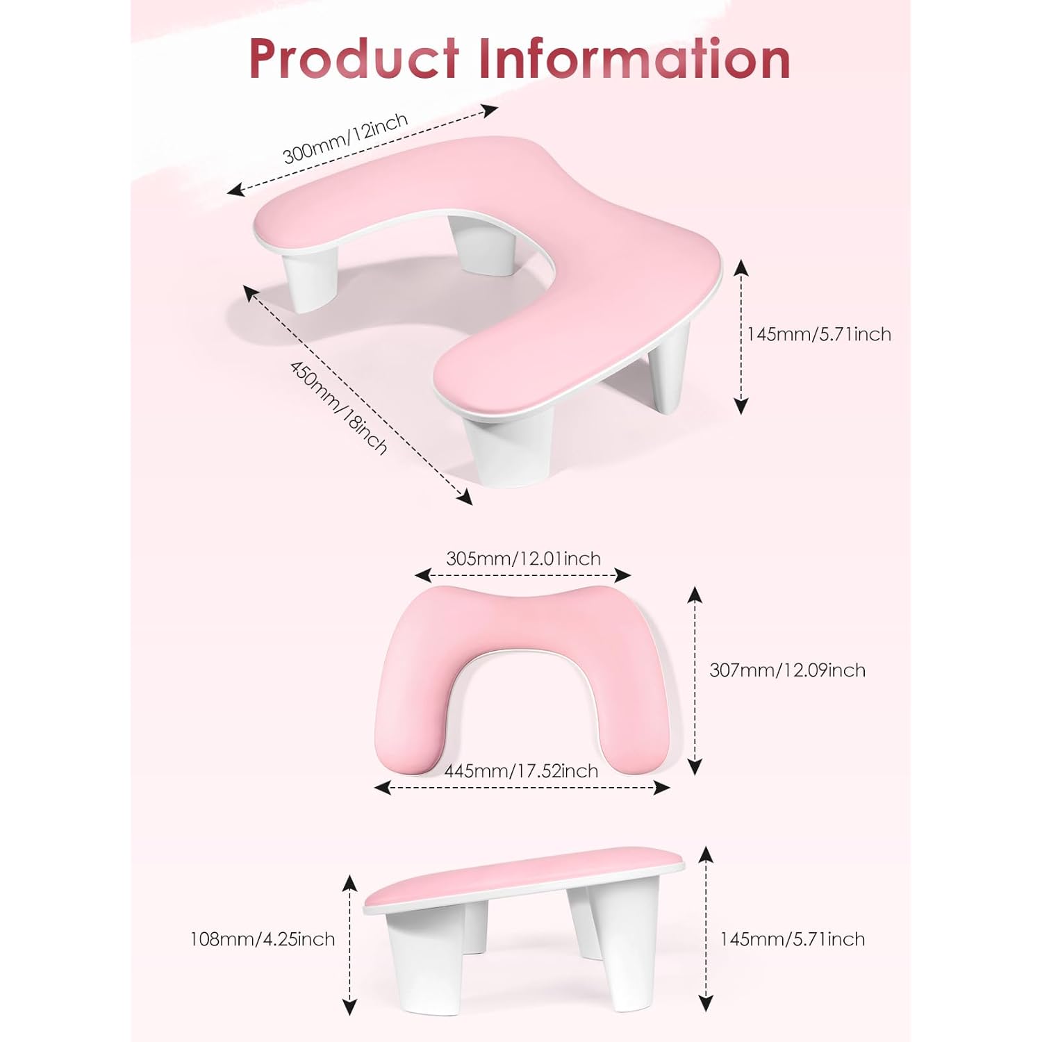 Arm Rest for Nails Tech - U-shaped Manicure Nail Hand Rest Pillow Cushion, Big Microfiber Leather Nail Arm Rest Stand for Acrylic Nail Art Tech (Pink)