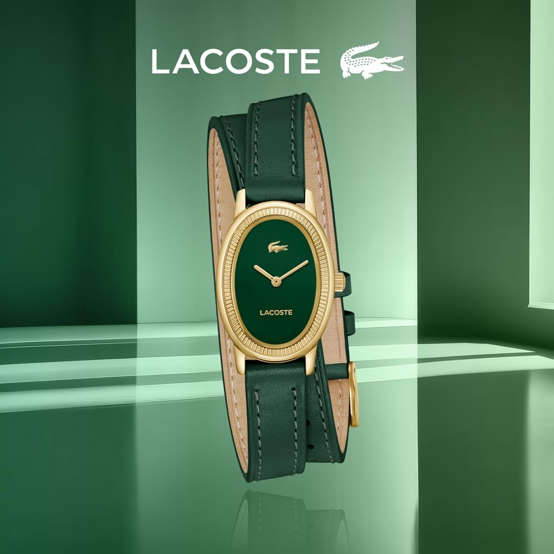 Lacoste Parisienne Women'S 2H Watch – Oval Case, Fluted Bezel, Quartz Movement, Double Wrap Smooth Leather Strap, Chic And Minimalist Design - Gift For Her