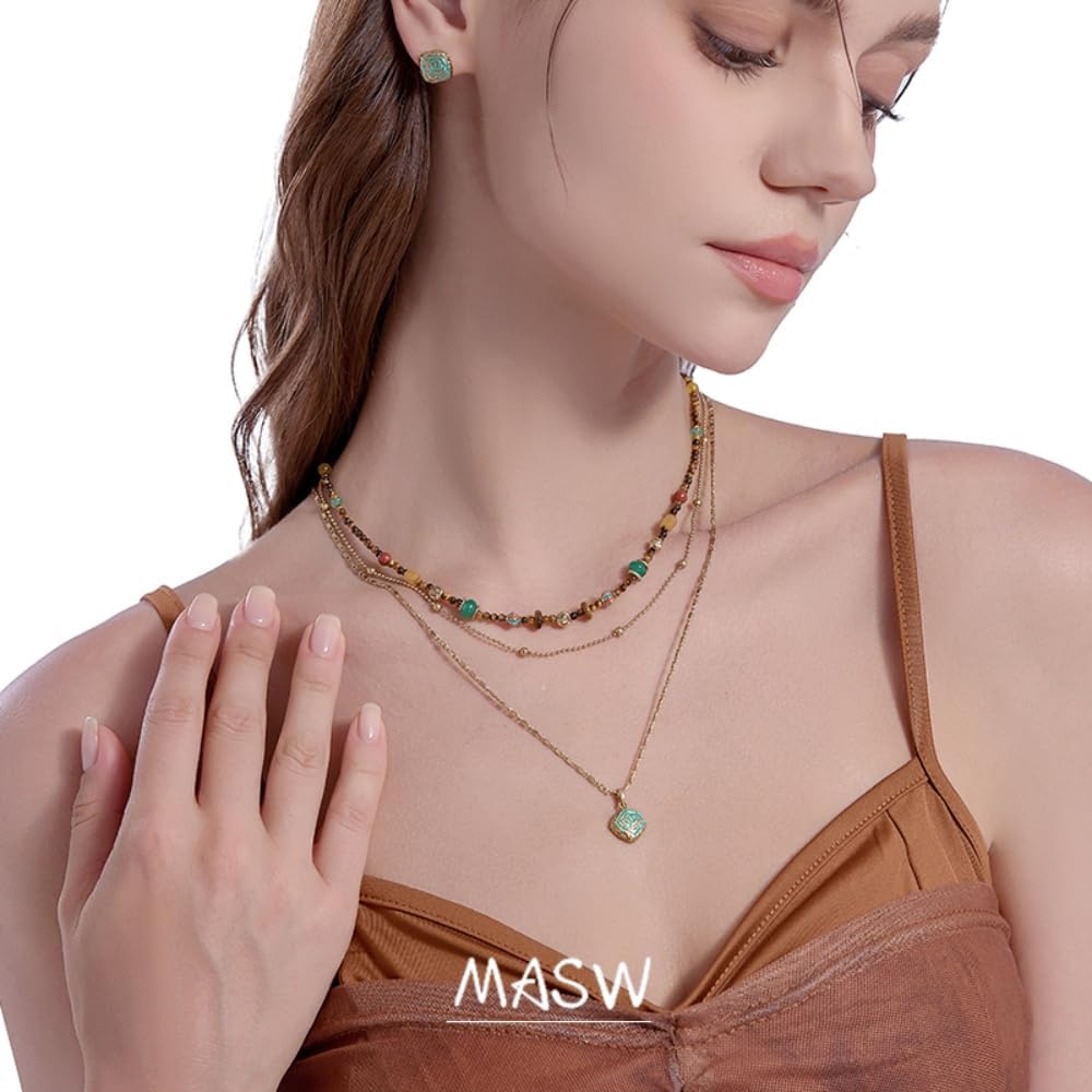 boho layered Original design Retro style multi-layer beaded necklace Fashion women's gold-plated necklace M3396