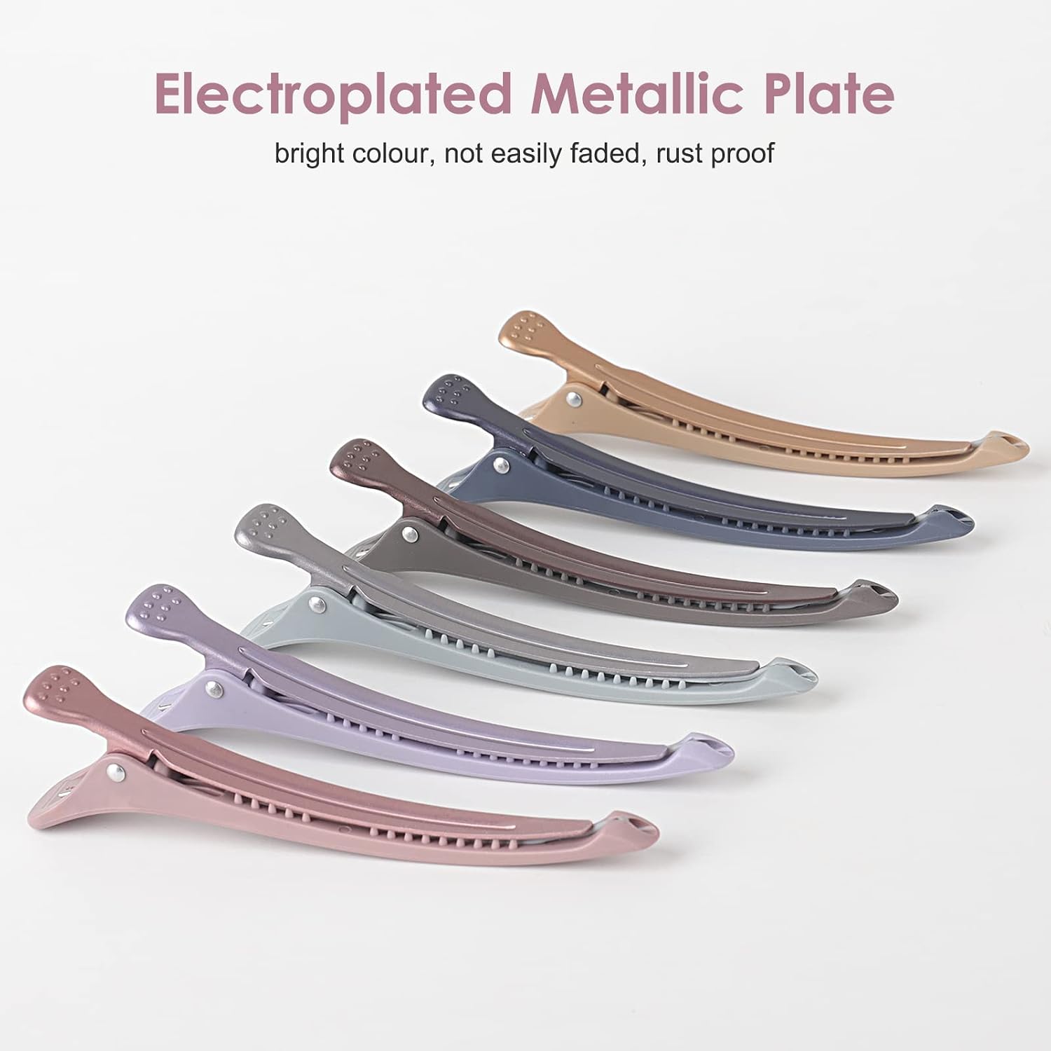 Aimike 6Pcs Professional Hair Clips For Styling Sectioning, Anti-Slip No-Trace Duck Billed Hair Clips With Silicone Band, Salon And Home Hair Cutting Clips For Hairdresser, Women, Men - 4.3” Long
