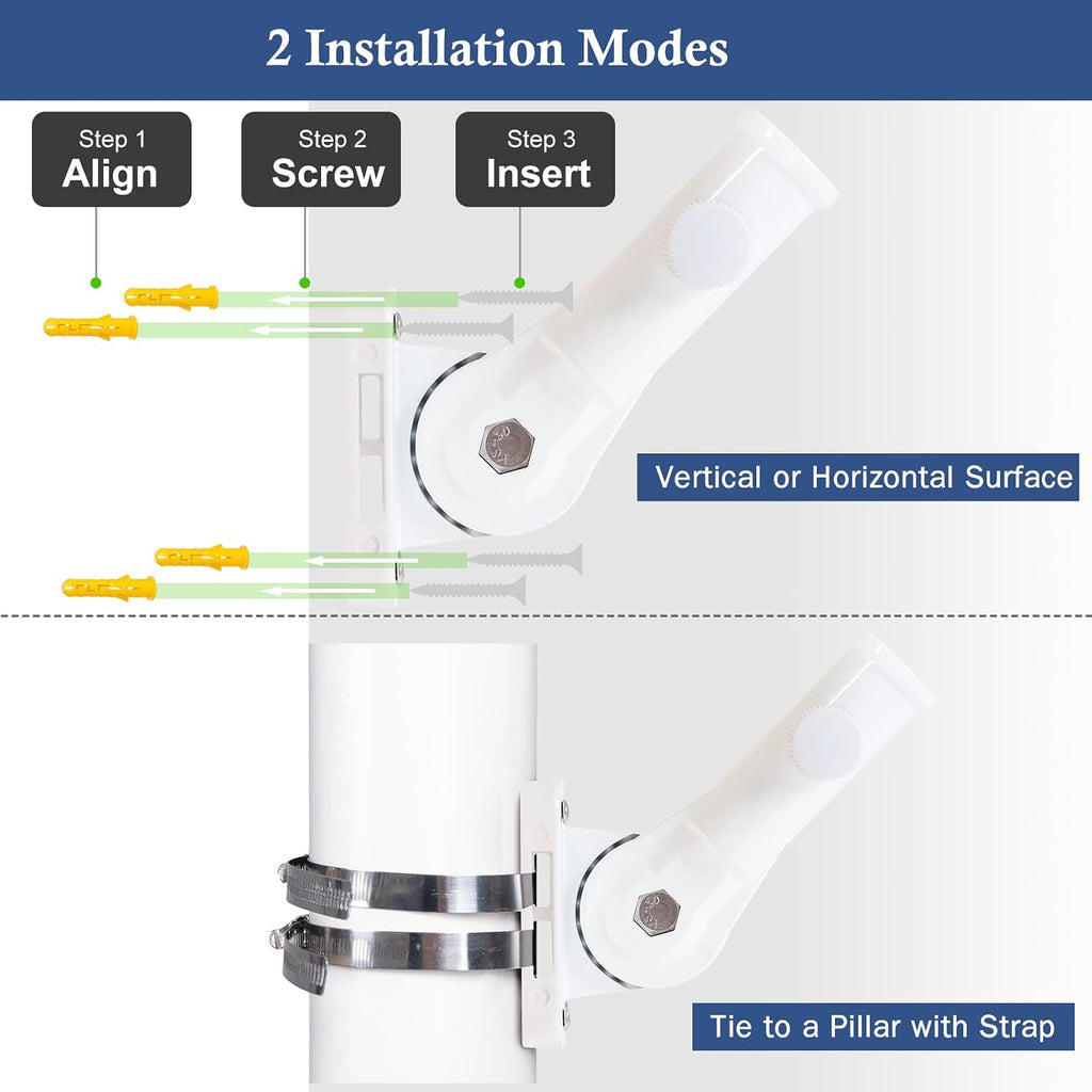 Nq Flag Pole Holder Adjustable, Flag Pole Bracket For Outside House Heavy Duty Aluminum, Multi-Position Flag Pole Mounting Bracket Rust Free With Hardwares, 1" Inner Diameter (White- 1 Pack)