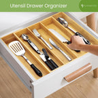 Purawood Kitchen Drawer Organizer - Expandable Utensil Drawer Organizer For Kitchen, Cutlery Tray & Silverware Organizer, 3-5 Slots - Bamboo Organizer For Utensils & Flatware (Natural)