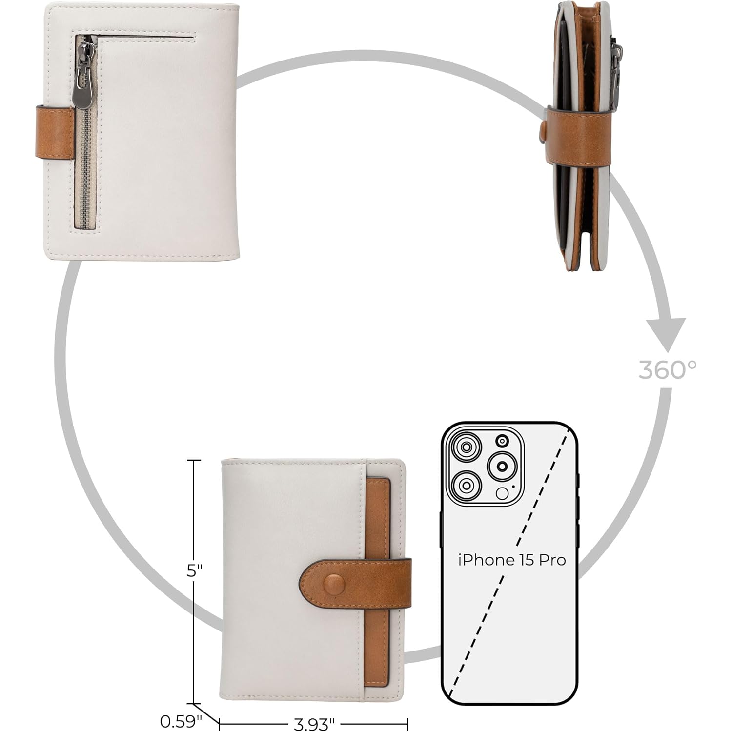 Alldaily Small Slim RFID Blocking Leather Wallet for Women, Bifold with 10 Card Slots and Coin Pocket (White&Brown)