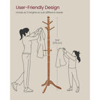 VASAGLE Solid Wood Coat Rack and Stand, Free Standing Hall Coat Tree with 10 Hooks for Hats, Bags, Purses, for Entryway, Hallway, Rubberwood, Caramel Brown URCR03WN
