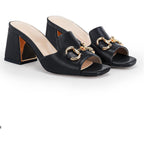 Gihubafuil Women'S Sandals Peep Toe Slides Chunky Heel Mules Single Band Comfort Slip-On Shoes With Metal Chain For Spring Summer