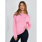 Tankaneo Womens Long Sleeve Oversized T Shirts Basic Crewneck Workout Tee Tops 2026 Fall Loose Fit Casual Y2K Clothes