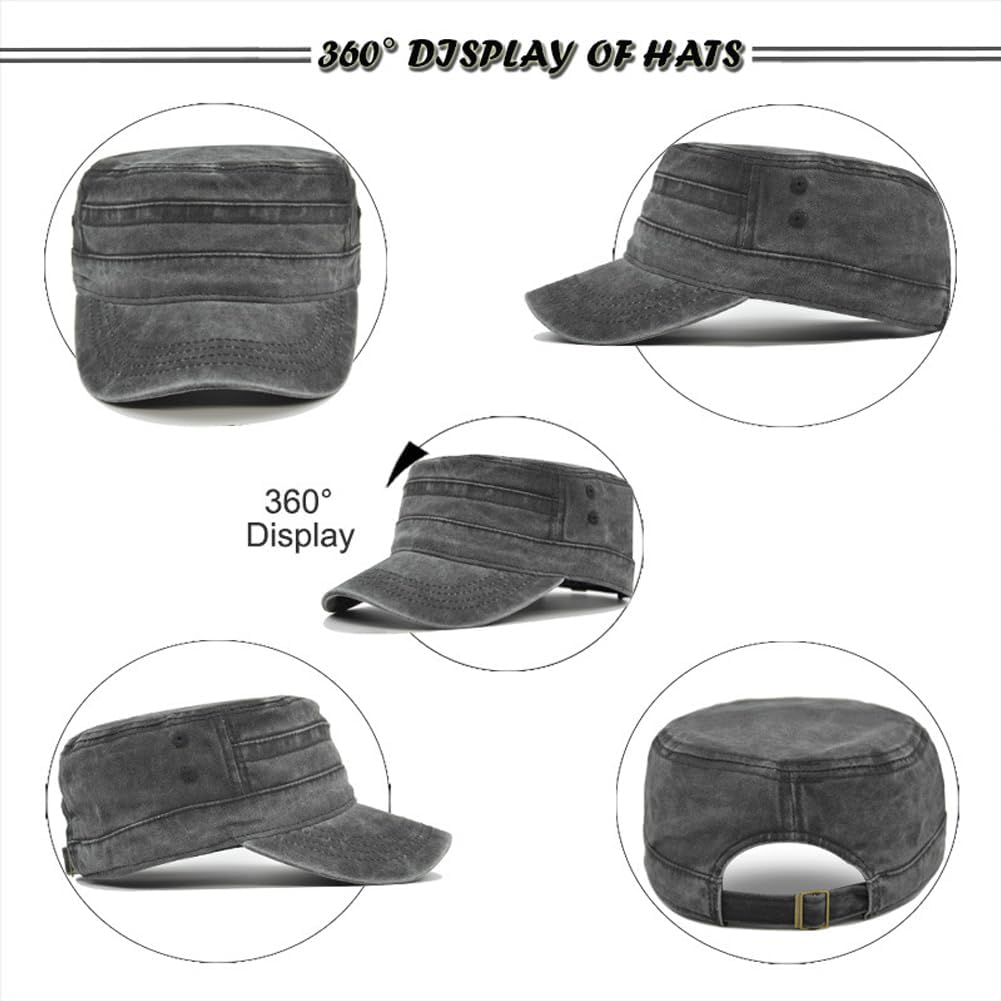 Unisex Cadet Army Cap Vintage Washed Cotton Military Hat Adjustable Flat Top Baseball Cap Wine Red