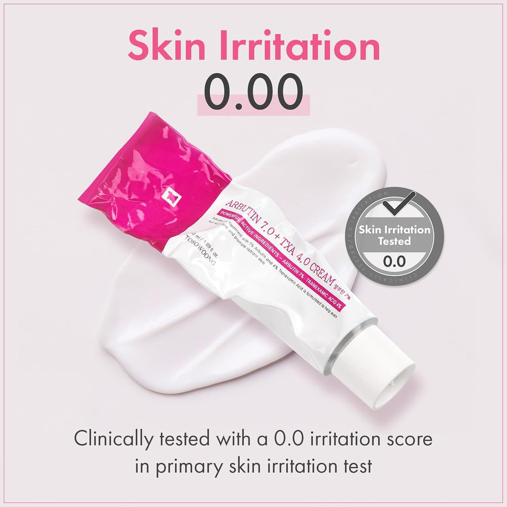 Tosowoong Arbutin 7% + Tranexamic Acid 4% Cream, 70,000Ppm Arbutin, 40,000Ppm Txa, Niacinamide, Glutathione, Dark Spots, Freckle, Blemishes, Pigmentation, Korean Skin Care, 50Ml, 1.69 Fl.Oz.