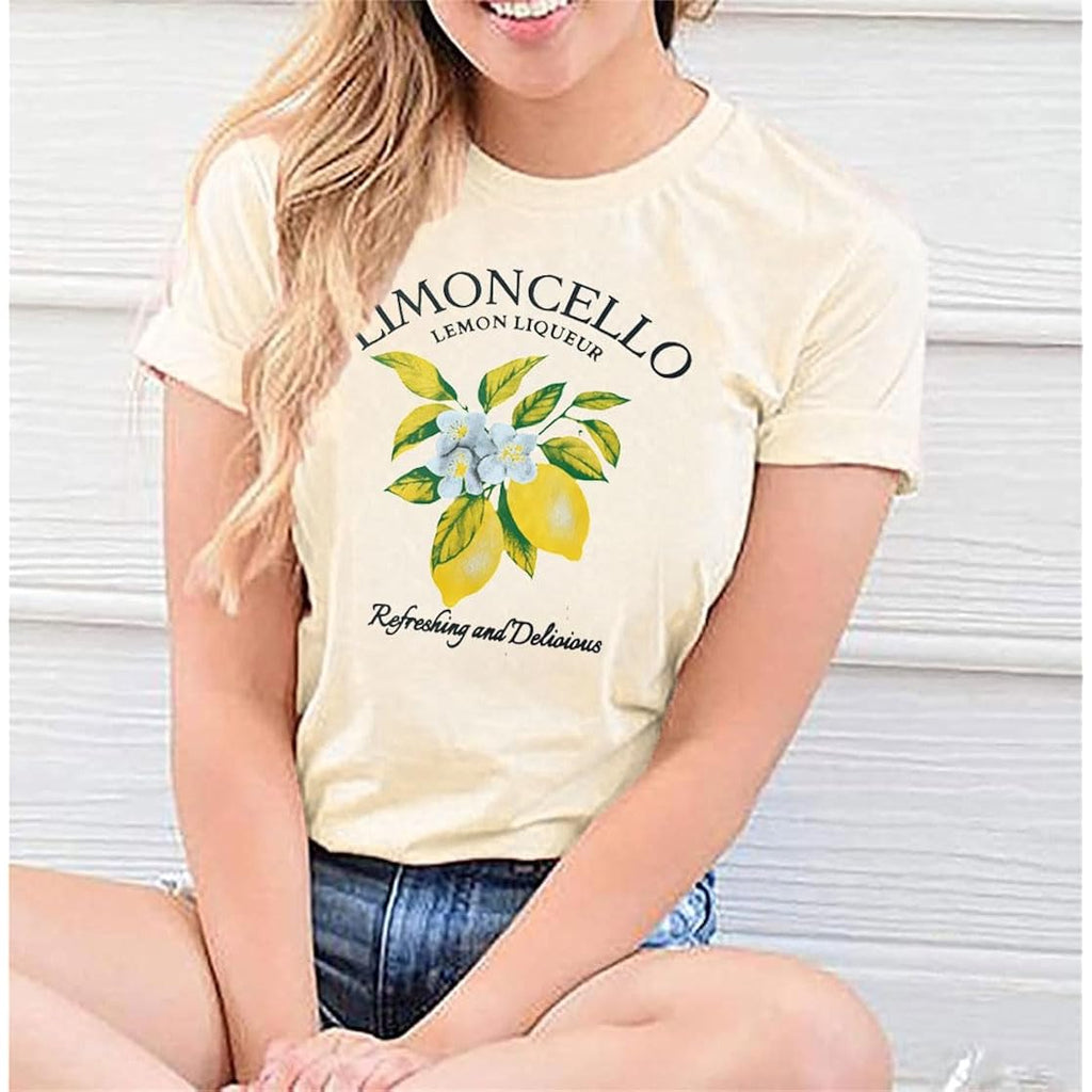 Women Lemon Shirt Lemon Graphic Tees Casual Holiday Tee Tops Summer Vibes Gift Tee Shirt Apricot-1s