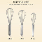 Stainless Steel Whisk Set 8" 10" 12" Kitchen Whisk Balloon Whisk Kitchen Wisk Wire Whisks For Cooking, Whisking, Blending, Beating, Stirring-3 Pack…