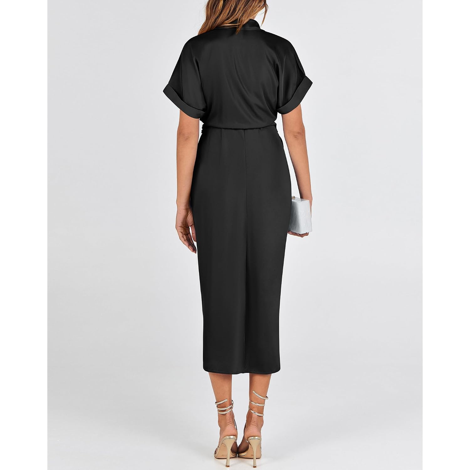 Btfbm Short Sleeve Satin Dresses For Women,Button,Silk,Ruched Maxi Dress,Cocktail Party Wedding,Summer Fall Clothes
