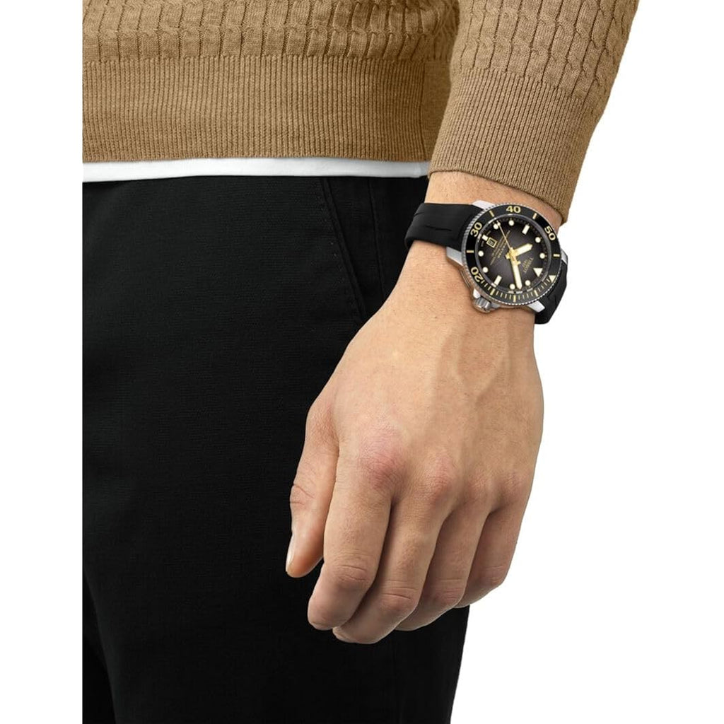 Tissot Mens Tissot Seastar 2000 Professional Powermatic 80 316L Stainless Steel Case Automatic Watch, Black, Rubber, 22 (T1206071744101)