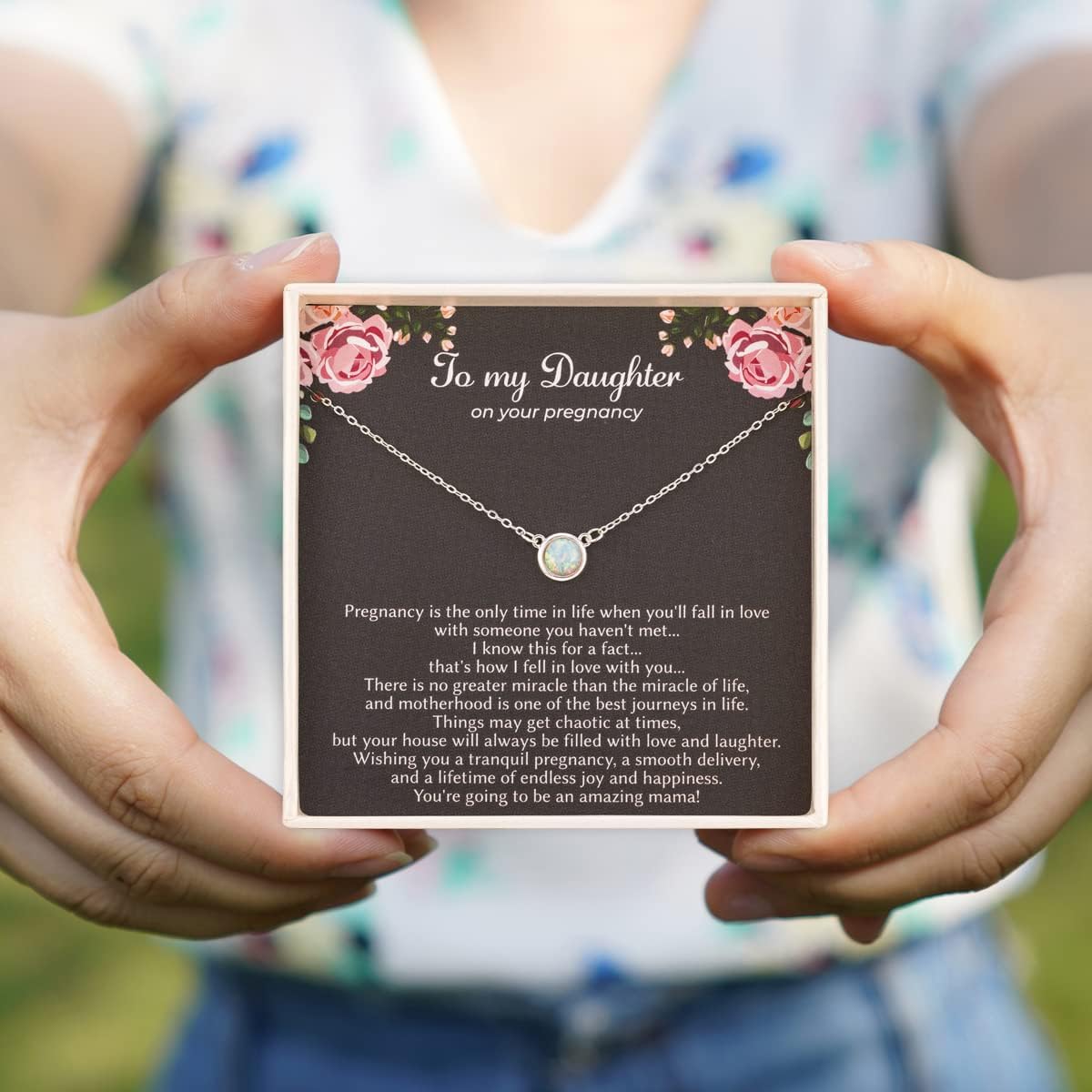 RareLove First Time Mom Gift,Daughter Pregnancy Gifts 925 Sterling Silver White Opal Necklace For Mom to be,Expecting Moms