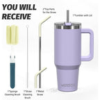 40 Oz Tumbler With Handle,Tumbler With Lid And Straw,Double Wall Insulated Cup Stainless Steel Travel Mug(Cold For 34 Hours),Water Bottle For Iced Tea,Coffee,Cold Beverages(Purple)