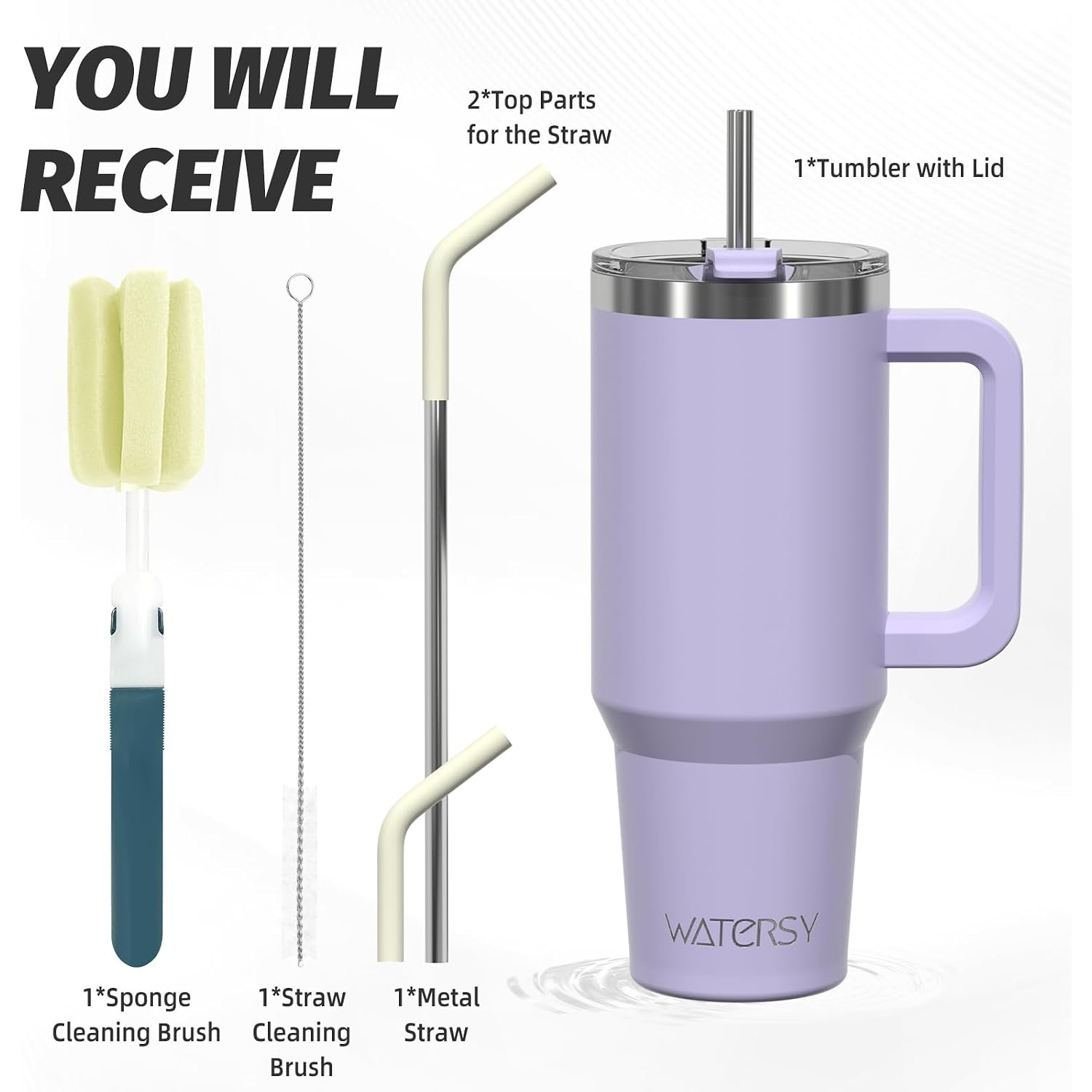 40 Oz Tumbler With Handle,Tumbler With Lid And Straw,Double Wall Insulated Cup Stainless Steel Travel Mug(Cold For 34 Hours),Water Bottle For Iced Tea,Coffee,Cold Beverages(Purple)