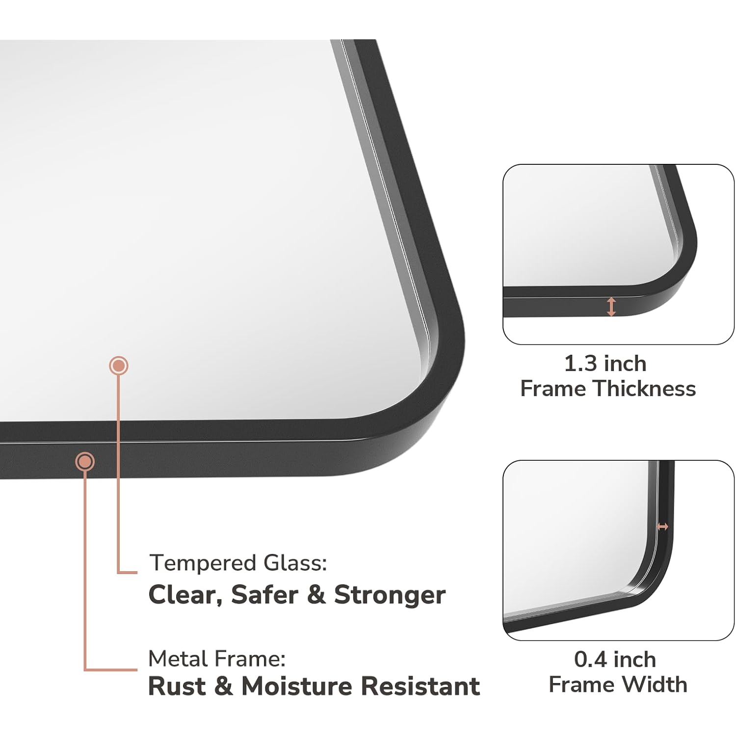 USHOWER 2-Pack Black Bathroom Mirrors for Over Sink 24 x 36 Inch, Metal Frame Rectangle Wall Mirror, Modern Farmhouse Vanity Mirror, Wall Mounted