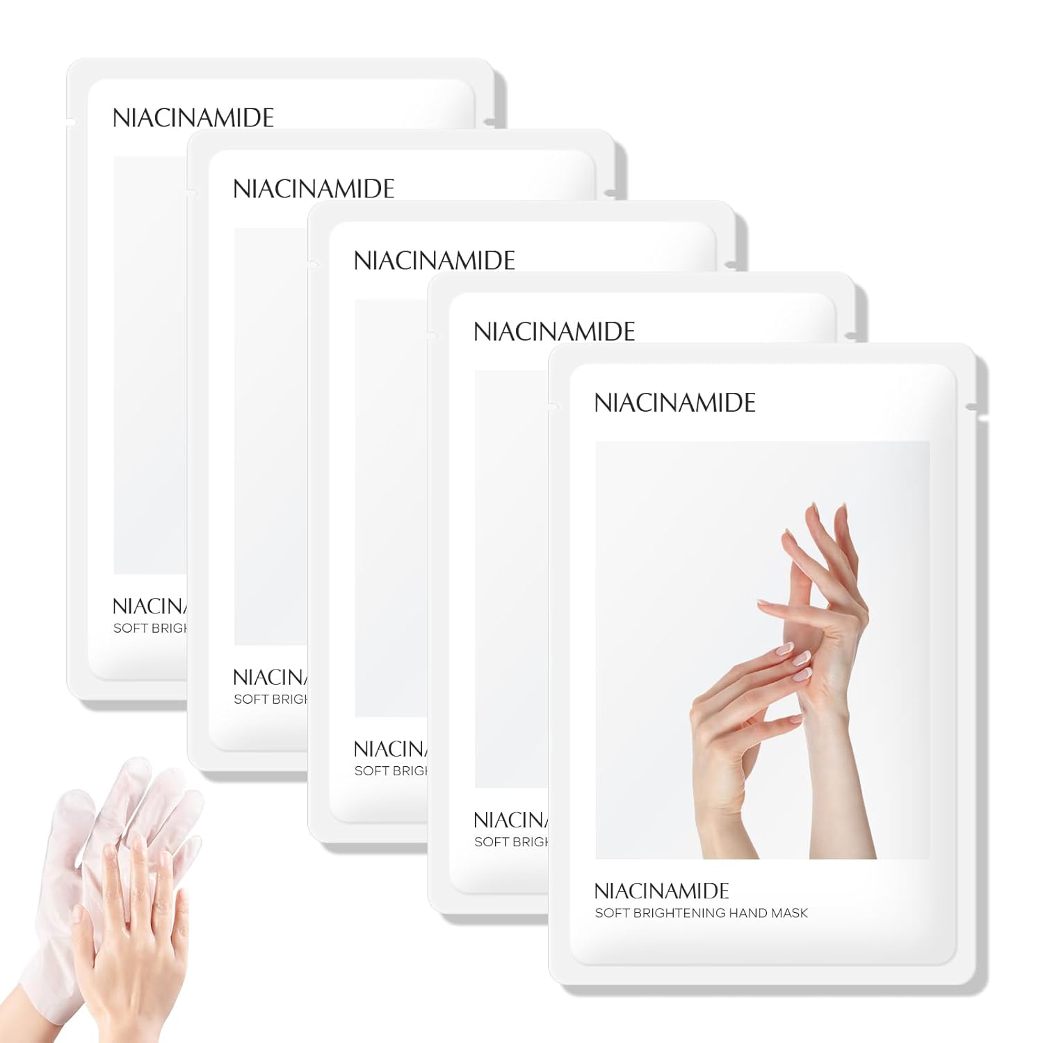 5 Pairs Hand Mask with Niacinamide, Deeply Moisturizing Hydrating Hand Masks for Dry Cracked Skin with Shea Butter, Dead Skin Remove, Easy to Use Exfoliating Glove Design for Women Men