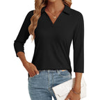Lyhipss 3/4 Length Sleeve Womens Tops Dressy Casual V Neck Polo Shirts Business Work Blouses 2025 Trendy Tunic Top