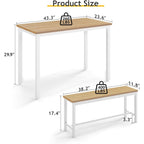 Rovibek 43" Dining Room Table Chairs Set For 4, Modern Space Saving Kitchen Table With 2 Benches & Adjustable Feet Breakfast Table, Wooden Industrial Style Farmhouse, White