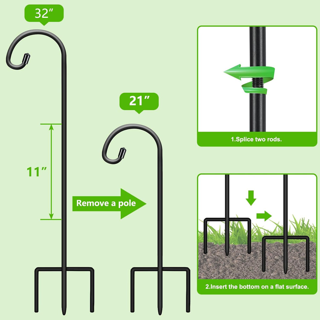 Adjustable 32 Inch Small Shepherds Hooks For Outdoor, Garden Hooks For Lanterns, Sheperds Hook For Hanging Plants, Bird Feeders, Solar Lights, Mason Jars, Weddings Decor,2 Pack