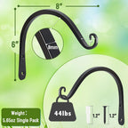 Heavy Duty Plant Hangers Outdoor Indoor, 8 Inch 2 Pack Metal Hanging Bracket Holds Up To 44 Lbs, Wall Brackets For Hanging Baskets, Bird Feeders,Wind Chime& Lanterns, Black