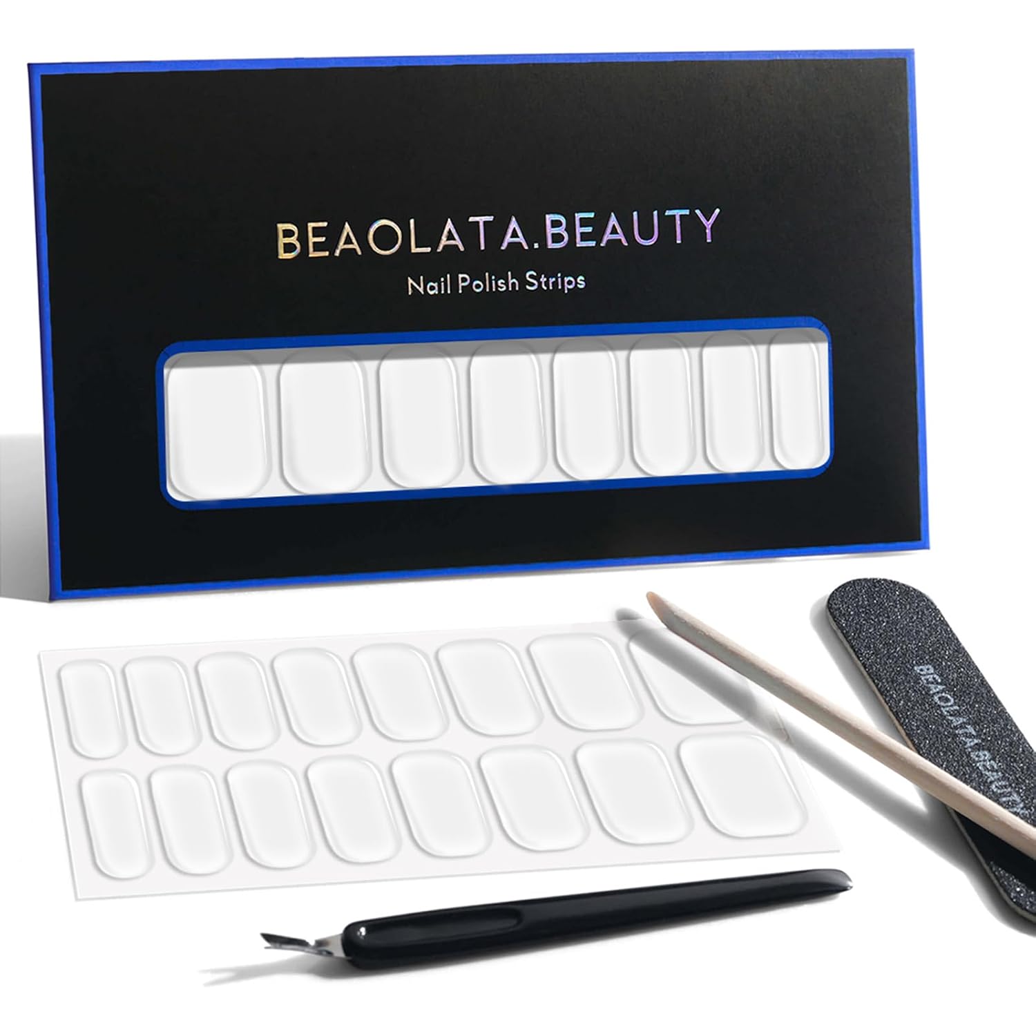 Nail Polish Strips, 32PCS Salon Quality Wraps, Long Lasting Gel Nail Stickers for Women Easy Apply& Remove (Milky Sheer Clear)