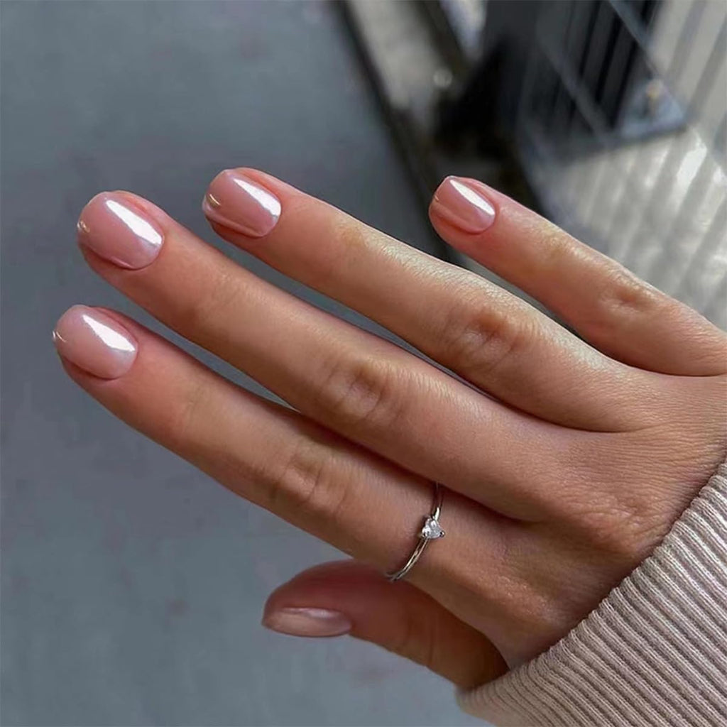 Square Press on Nails Short Fake Nails Press ons Pink False Nails with Designs Glitter Acrylic Glossy Full Cover Glue on Nails Cute Artificial Stick on Nails for Women Decoration 24 Pcs