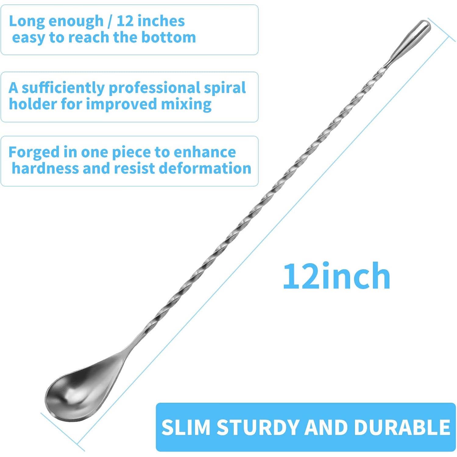 2 Pcs 12 Inch Bar Mixing Spoon Cocktail Spoon Stainless Steel Bar Long Spoon With Spiral Pattern