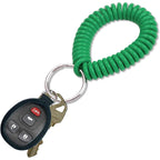 Lucky Line 2” Spiral Wrist Coil with Steel Key Ring, Flexible Wrist Band Key Chain Bracelet, Stretches to 12”, Green, 1 PK (410401)