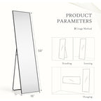 Mirror Full Length, Upgraded 16"x59" Body Wall Mirrors with Shatter-Proof Glass, Floor Standing, Hanging or Leaning, Tall Mirror with Stand Aluminum Alloy Frame for Bedroom, Black
