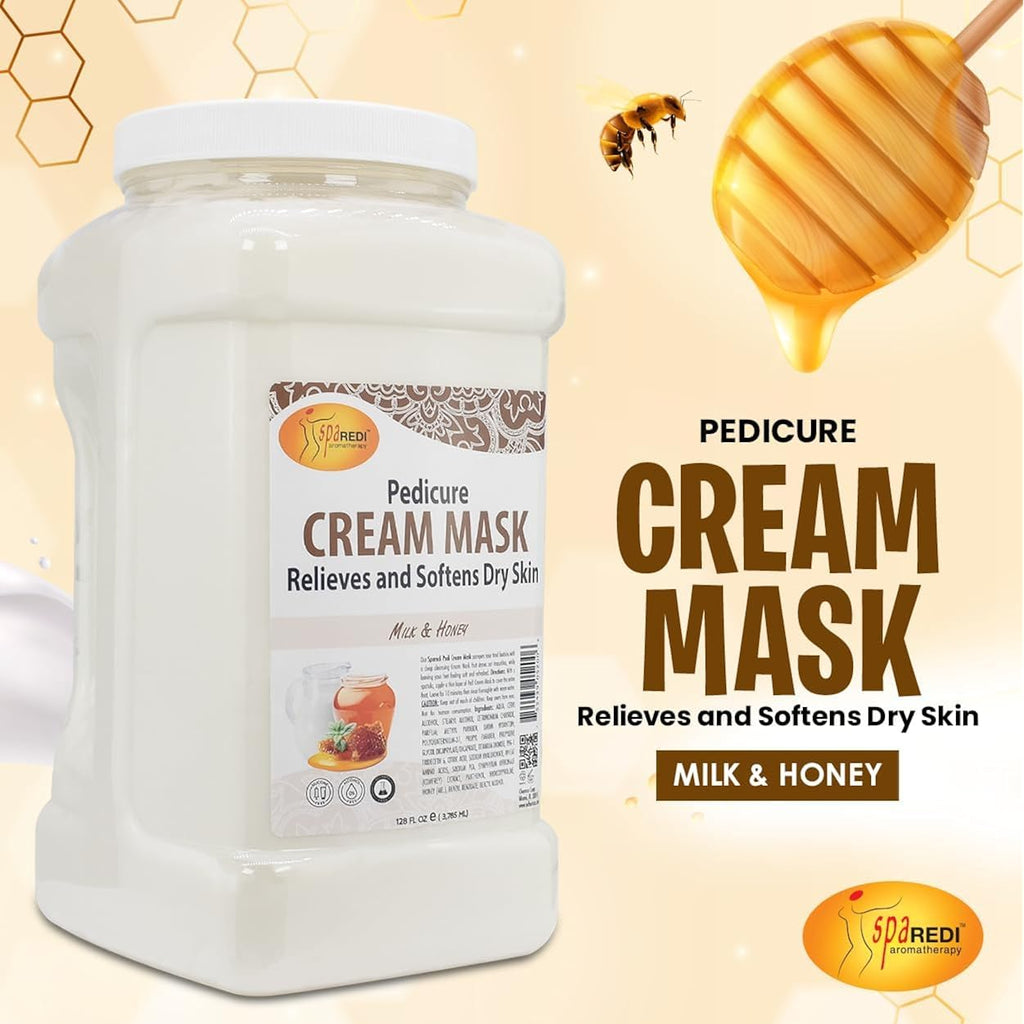 SPA REDI - Body and Foot Cream Mask, Milk and Honey, 128 Oz - Pedicure Massage for Tired Feet and Body, Hydrating, Fresh Skin - Infused with Hyaluronic Acid, Amino Acids, Panthenol, Comfrey Extract