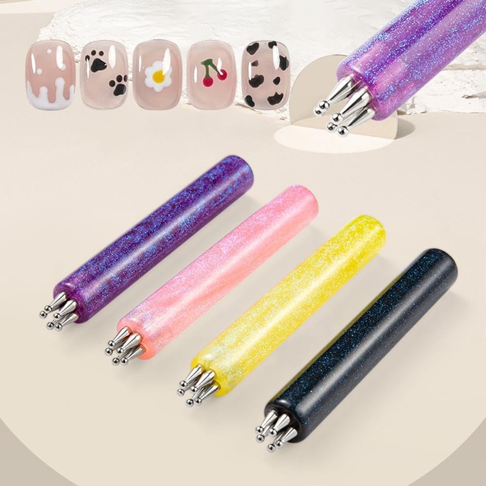 5 Petal Flower Nail Dotting Pen,Nail Art Dotting Tools,1.8mm Fine Tip Rhinestone Dot Paint Tool for Painting, Sculpting, Rhinestones DIY and Salon (4PCS)