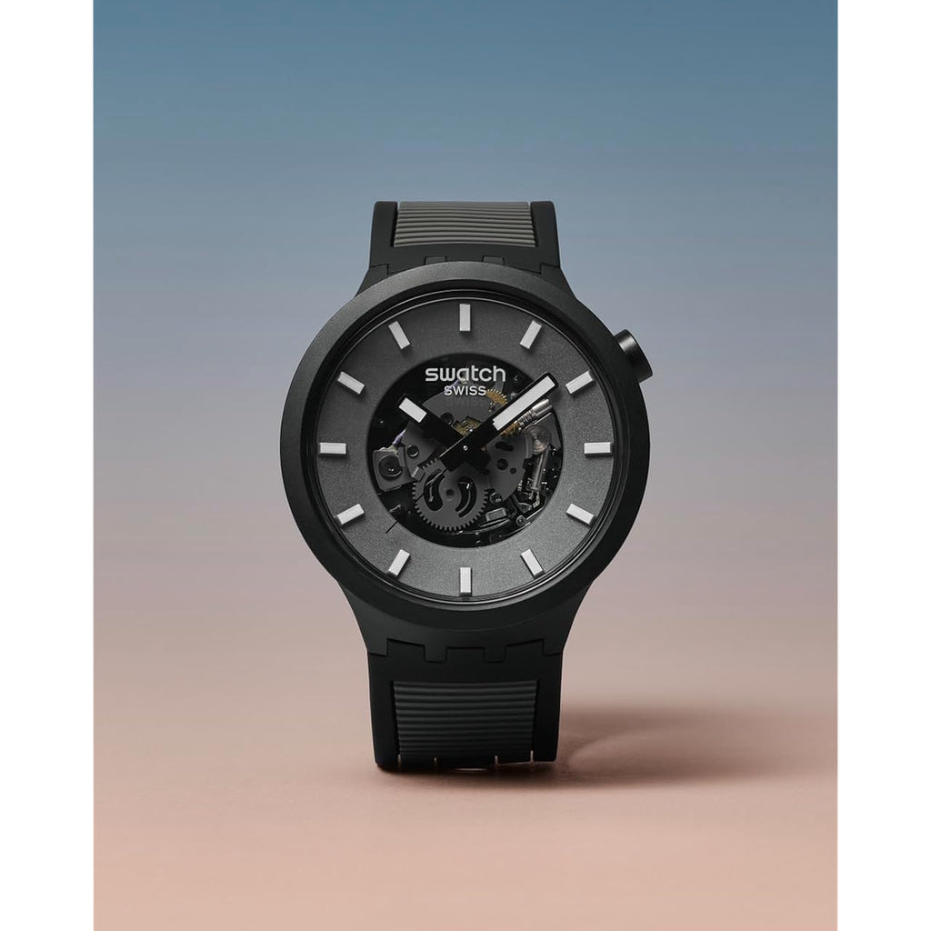 Swatch Big Bold Biosourced Lacquered Unisex Watch Casual Polymer Black Automatic Waterproof Past The Horizon