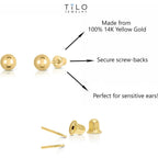 14k Yellow Gold Ball Stud Earrings with Secure Screw-backs