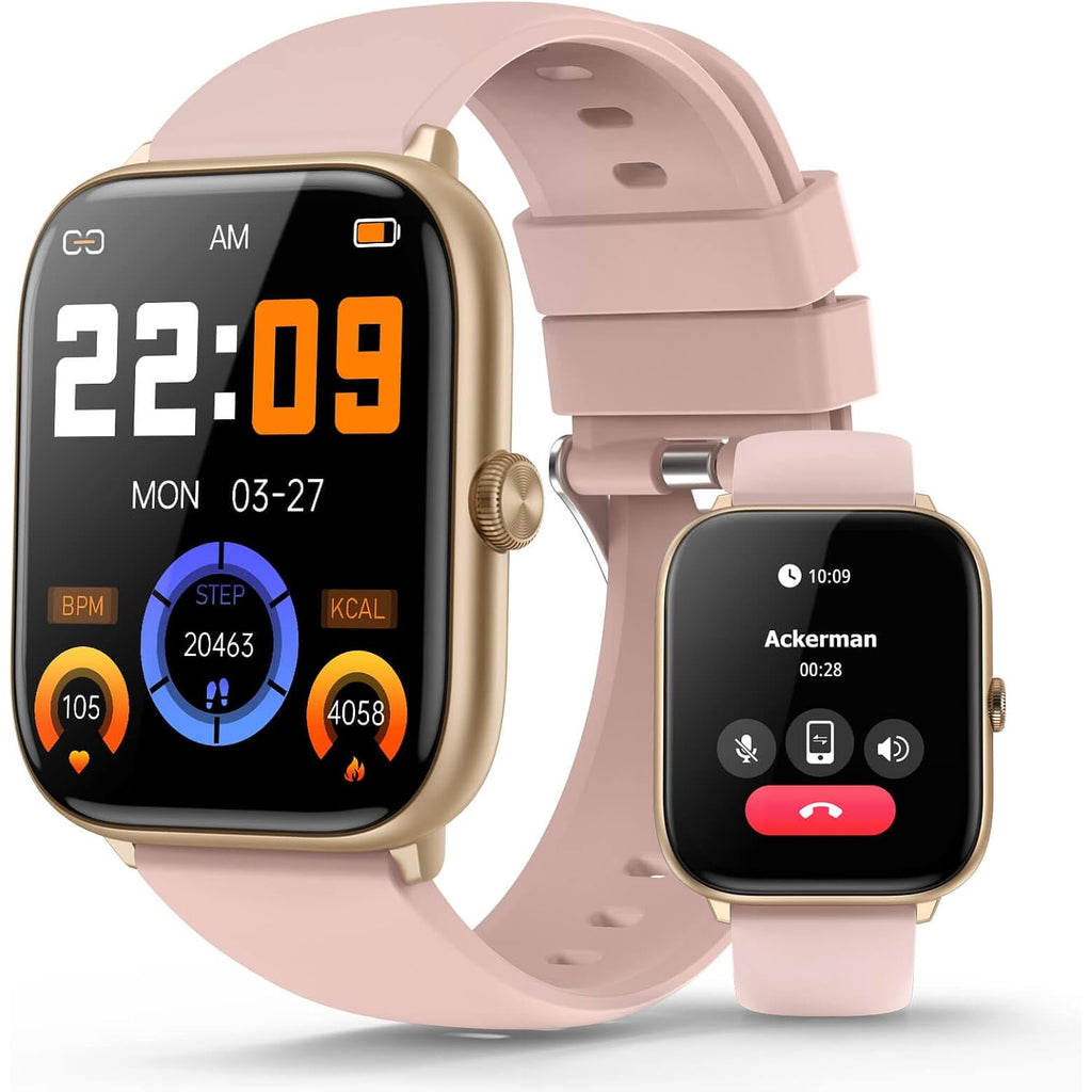 Pink Smart Watch For Women, Bluetooth Call, Blood Pressure, 2.06" Amoled, 118 Sports, Fitness Tracker, Heart Rate/Spo2/Sleep/Stress Monitor, Ip68 Waterproof, Liquid Silicone, Gift For Her Android Ios