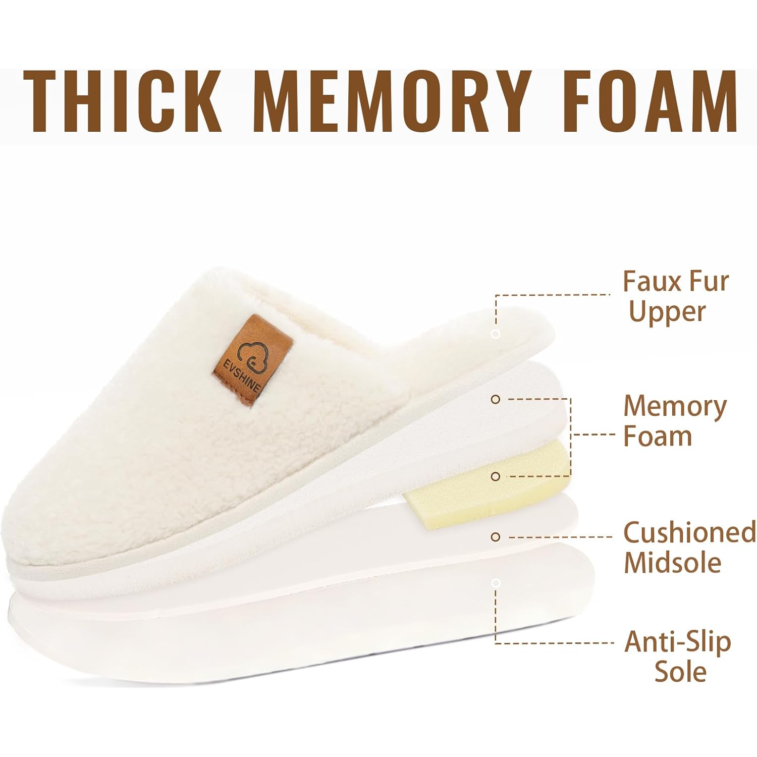 Evshine Women'S Fuzzy Slip-On Slippers Comfy Lightweight Indoor House Scuff Slippers Closed Toe Soft Memory Foam Shoes