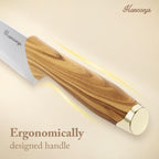 Knife Block Set, Hancorys Kitchen Knife Set With Sharpener, German Stainless Steel Gold Knives Set With Block And Ergonomic Wood Grain Handle, Ultra Sharp Cooking Knives