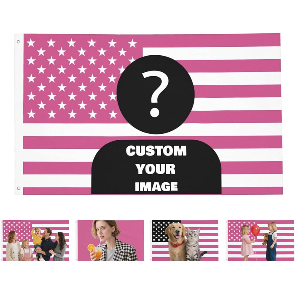 Custom Pink American Flag 3X5 Ft Outdoor, Personalize Print Your Own Text/Photo/Logo, Customized Flags For Outside, Design Your Image For Funny Tapestry Poster Banners