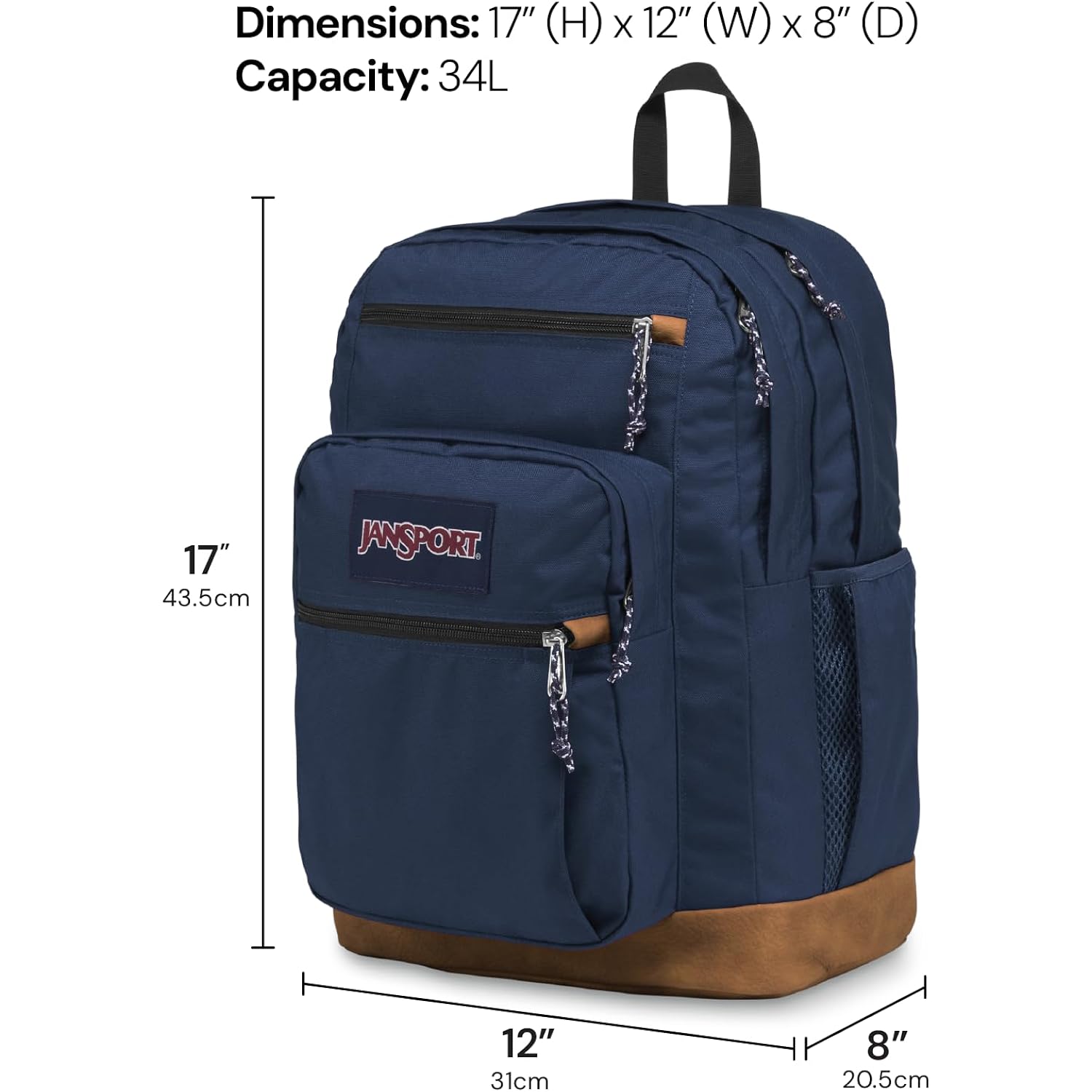 Jansport Cool Backpack, With 15-Inch Laptop Sleeve - Large Computer Bag Rucksack With 2 Compartments, Ergonomic Straps, Navy | 15-Inch Laptop Sleeve