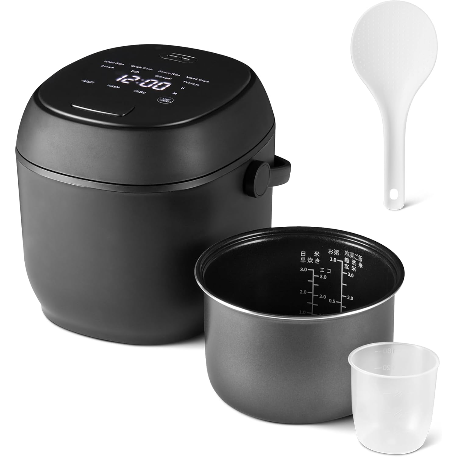 Amazon Basics Rice Cooker Small 3-cup Uncooked 6-cup Cooked, Micon with Fuzzy Logic,Keep Warm, Black