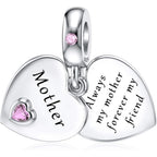 JIAYIQI Mother Sister Daughter Wife Charms Fit Charms Bracelet Necklace with Double Heart Love Charms 925 Sterling Silver Beads for Women Jewelry
