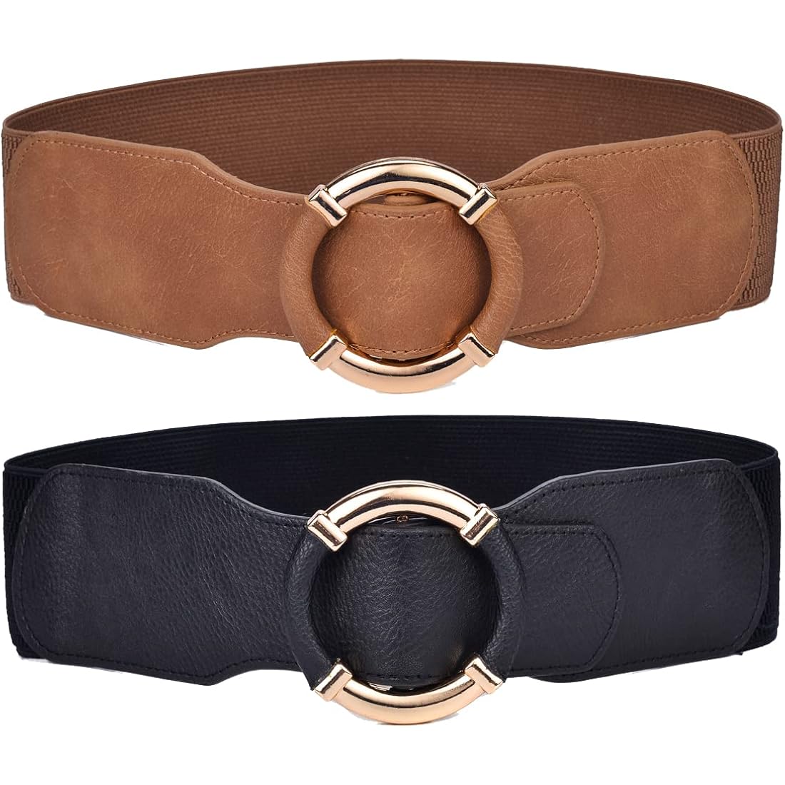 Beltox Women Elastic Belt Dress Stretchy Wide Waist Vintage Thick Cinch PU Leather