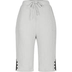 Womens Bermuda Shorts Summer Casual Wide Leg Knee Length High Waisted Cotton Long Shorts with Pockets Beach Outfits