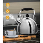 Tea Kettle, 2 Quart Stainless Steel Whistling Tea Kettle, Stovetop Whistling Teakettle Tea Pots for Stove Top with Ergonomic Folding Handle, Small Teapot, Water boiler for Tea, Coffee (Silver)