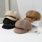 Molodo Womens Summer Breathable Newsboy Hat Lightweight Short Brim Cap with Decorative Strap for Casual Outdoor Style Khaki