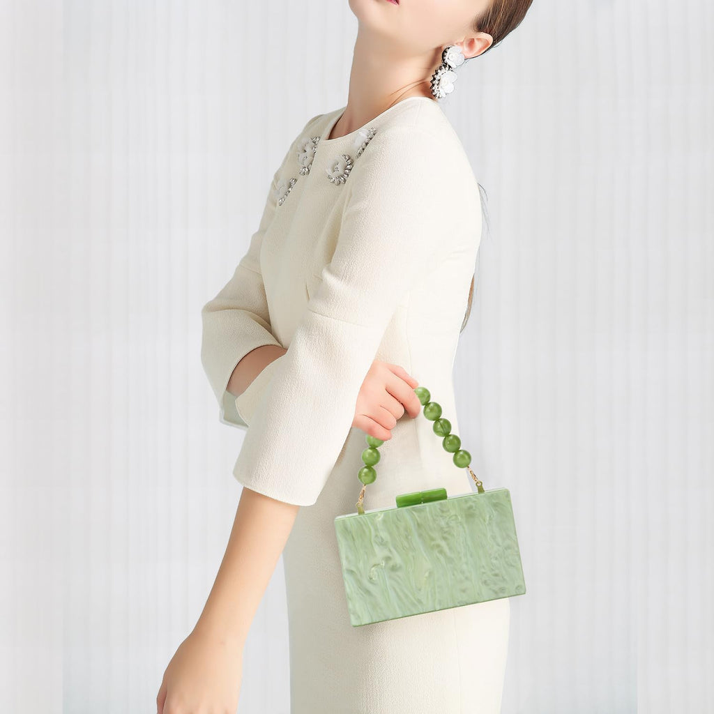Women Acrylic Clutch Purse Formal Wedding Evening Handbag Marble Party Shoulder Crossbody Bag With Bead Chain